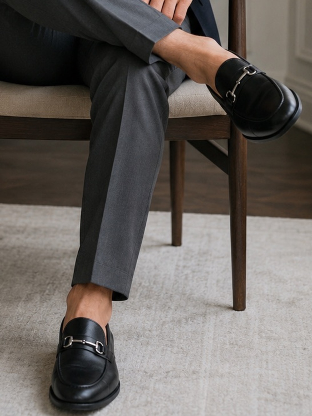 PEDRO Men's Black Leather Horsebit Loafers – Classic Slip-On Dress Shoes